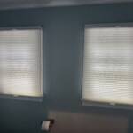 bathroom with white honeycomb sheer shades