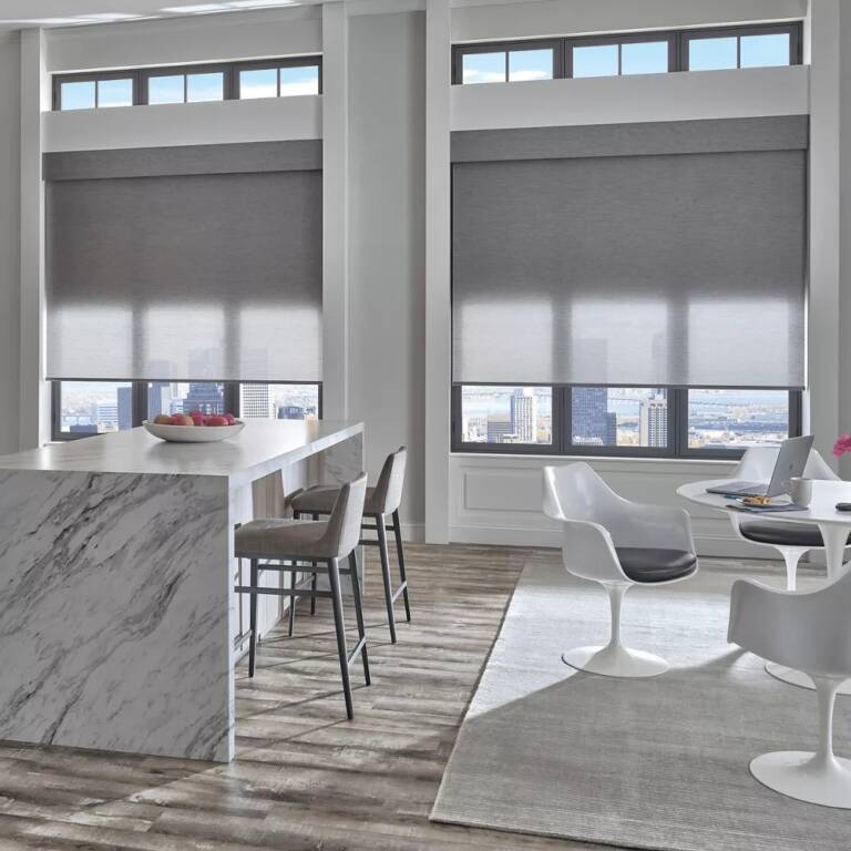 Designer roller shades in grey